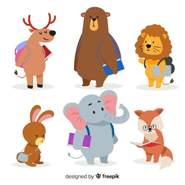 Free Vector back to school collection with wild animals