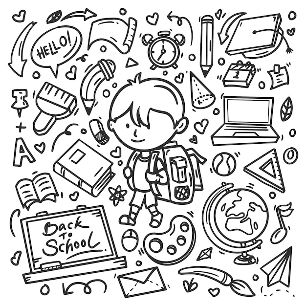 Free vector back to school elements hand drawn doodle coloring