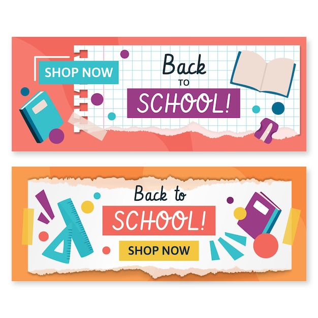 Free vector back to school horizontal banners set