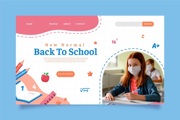 Free vector back to school landing page template with photo