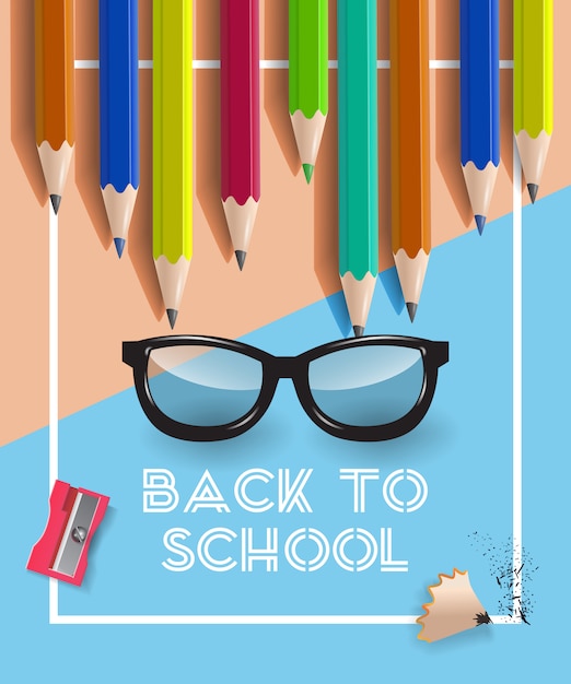 Free Vector back to school lettering in frame, glasses and pencils