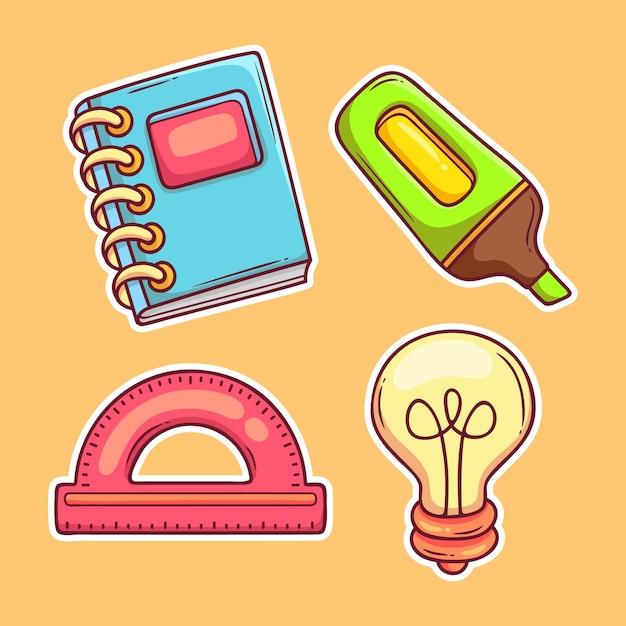 Free vector back to school sitckers set in hand drawn style