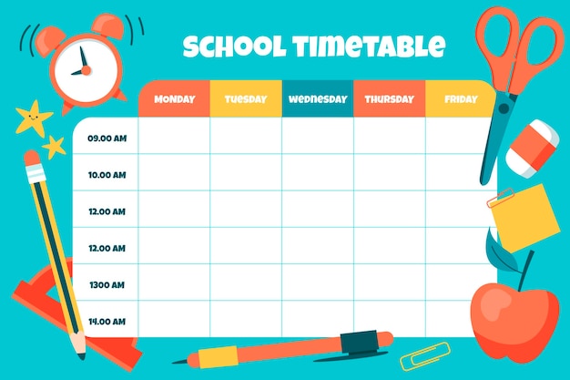 Free vector back to school timetable template