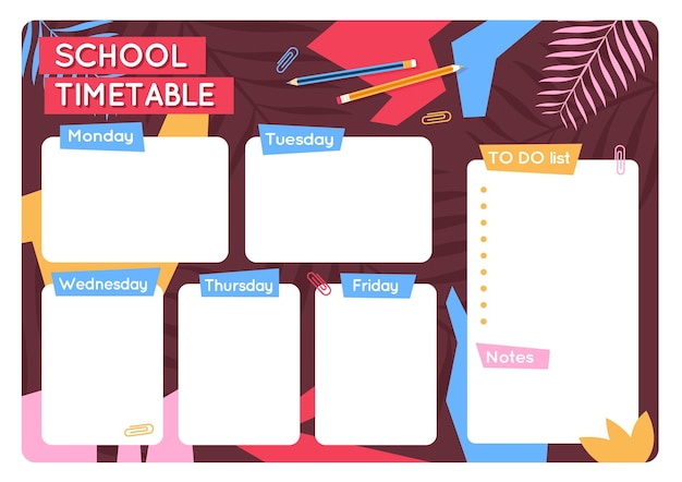 Free Vector back to school timetable template