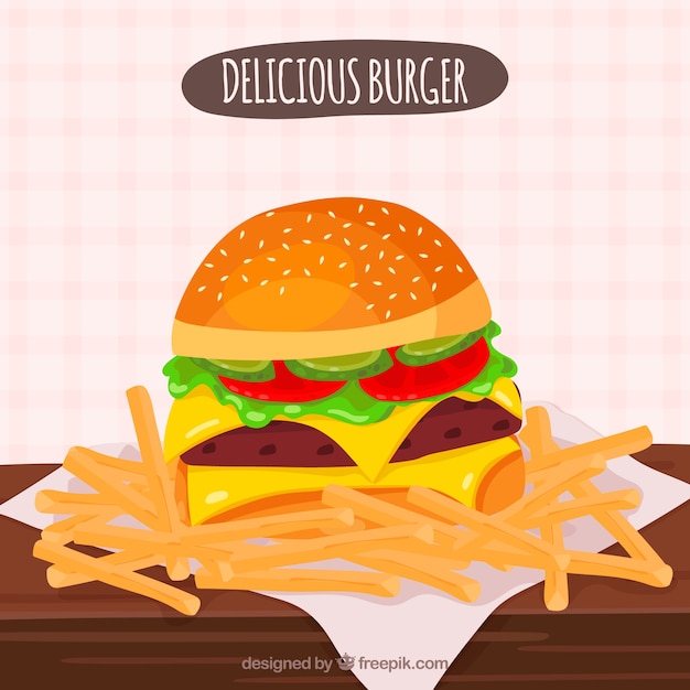 Free Vector background of burger with fries