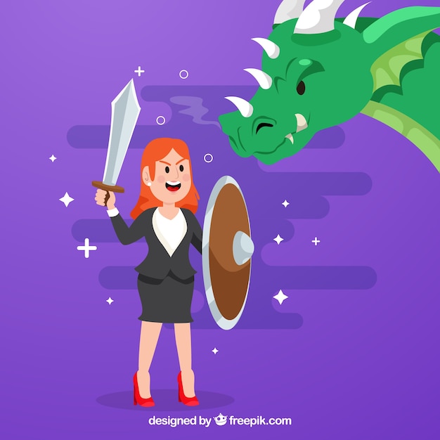 Background of business character fighting with dragon