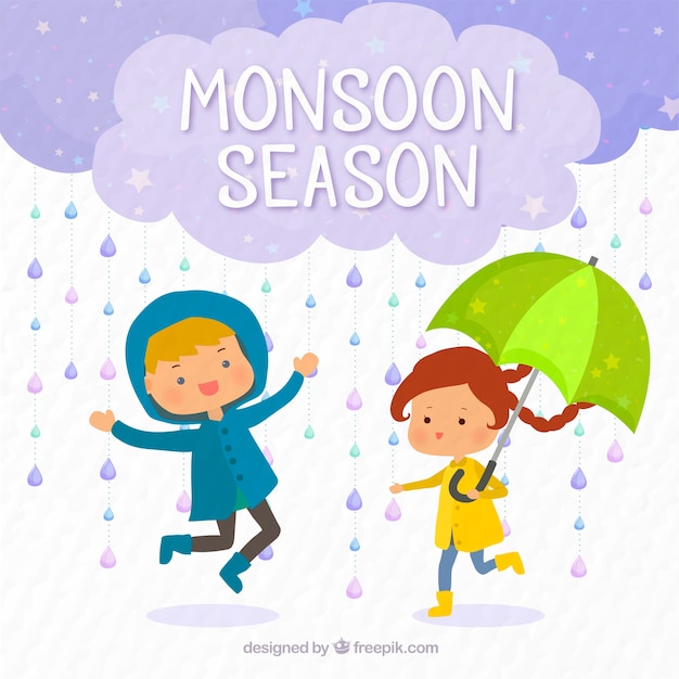 Free Vector background of children playing in the rain