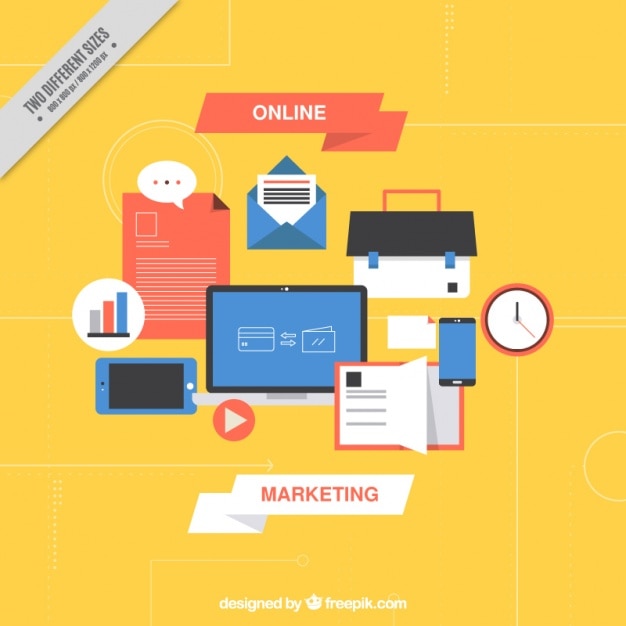 Free vector background of digital marketing with items