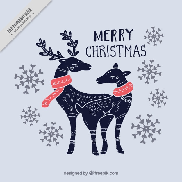 Free vector background of hand drawn beautiful christmas reindeer