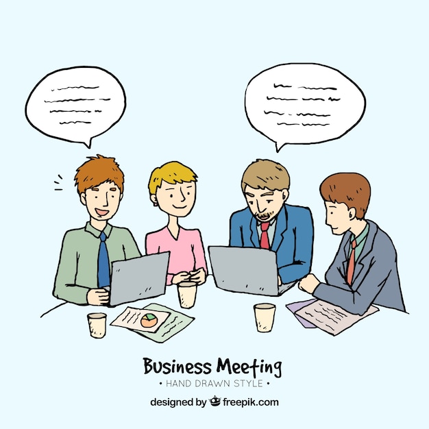 Free Vector background of hand drawn characters in a business meeting