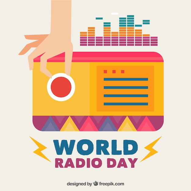 Free Vector background of hand tuning in to a radio station