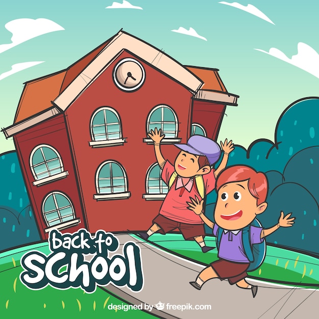 Free vector background of happy children going to school
