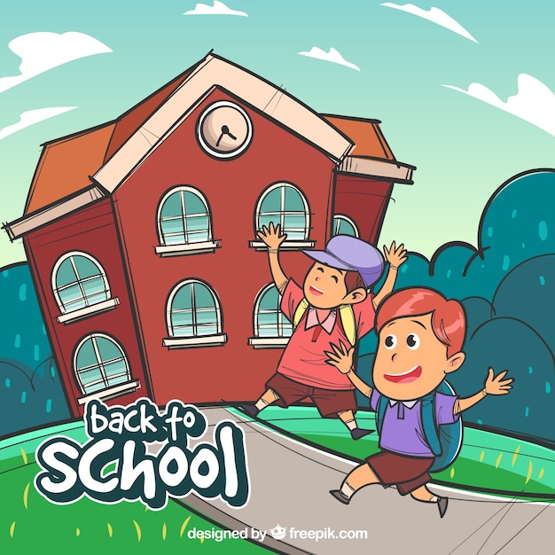 Background of happy children going to school