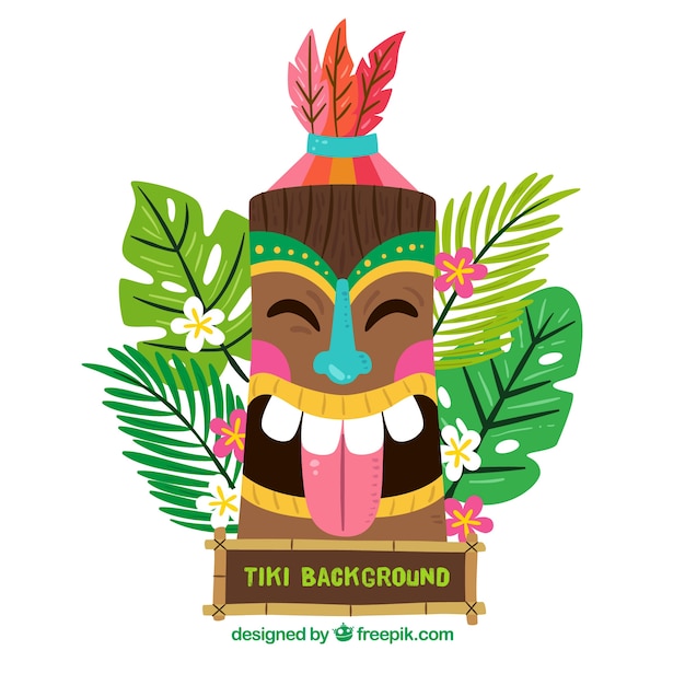 Background of happy tiki mask in flat design