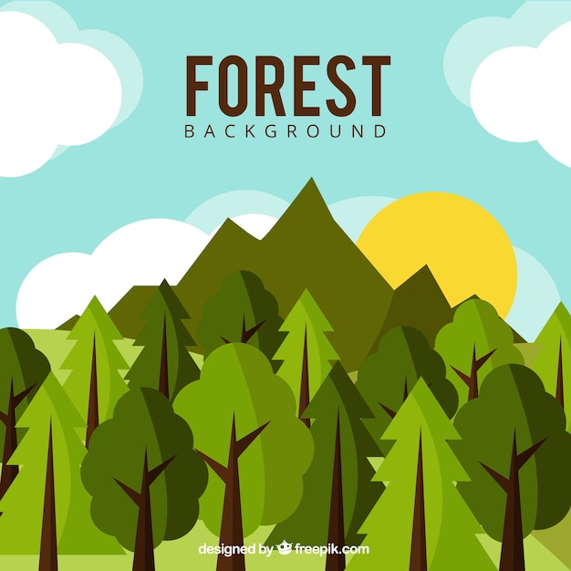 Free Vector background of a mountain and green trees