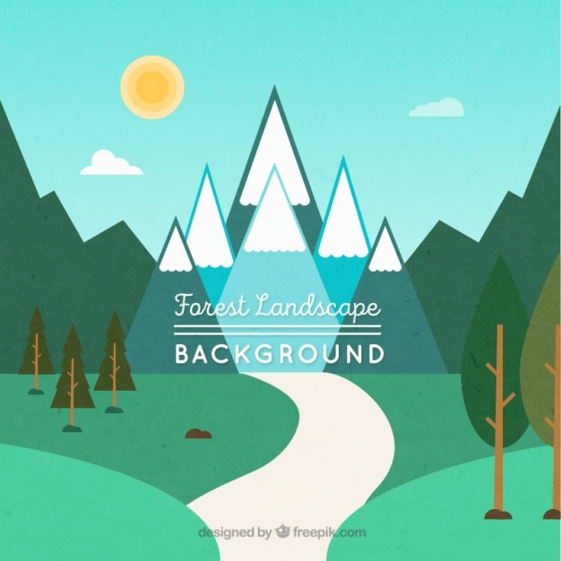 Free vector background mountainous landscape with trees and a path