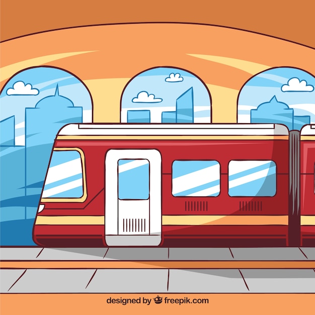 Free vector background of train station in hand-drawn style