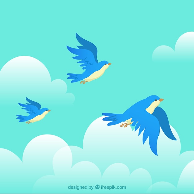 Free Vector background with blue flying birds