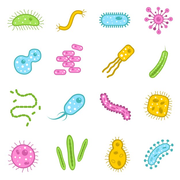 Bacteria icons set