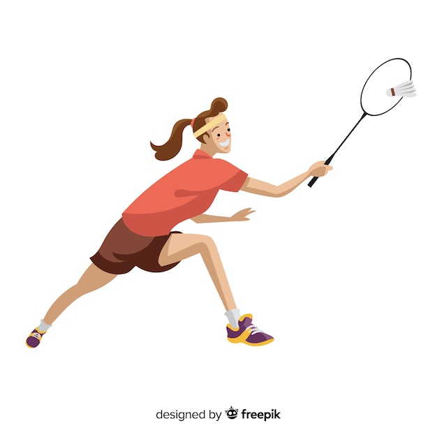 Badminton player with racket and feather