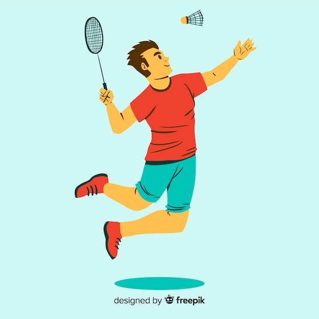 Free Vector badminton player with racket and feather