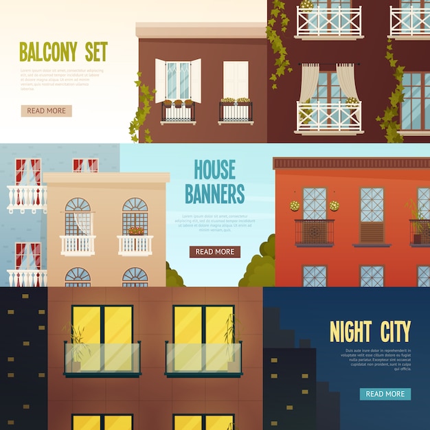 Free Vector balcony house banners set