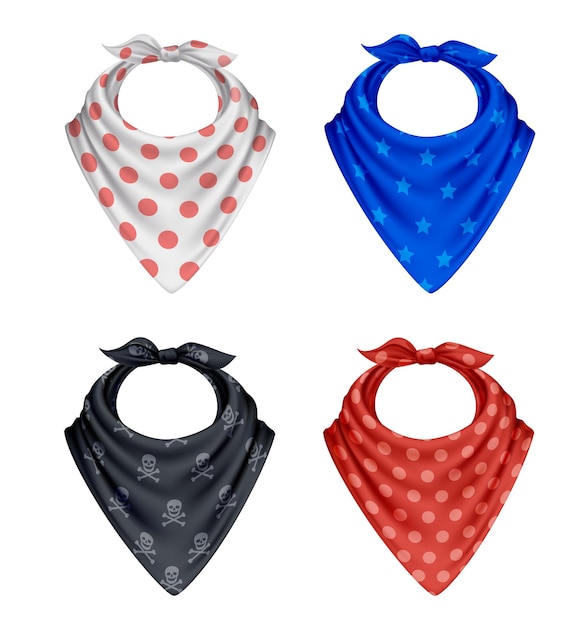 Free vector bandana scarf buff handkerchief realistic polkadot set of four colourful textile products