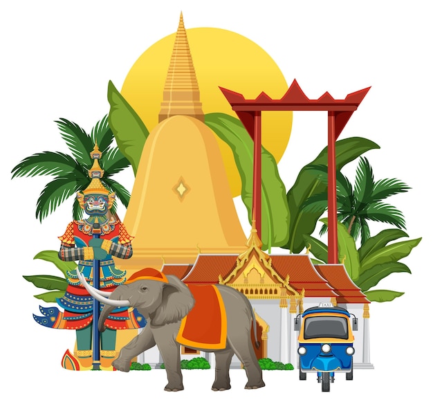Free Vector bangkok thailand attraction landmarks