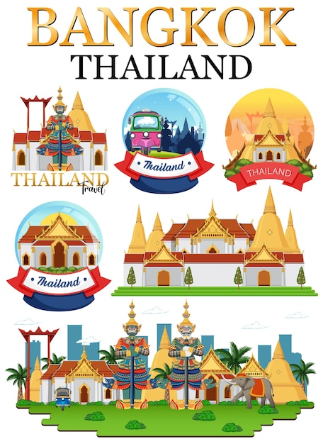 Free Vector bangkok thailand landmark logo banner