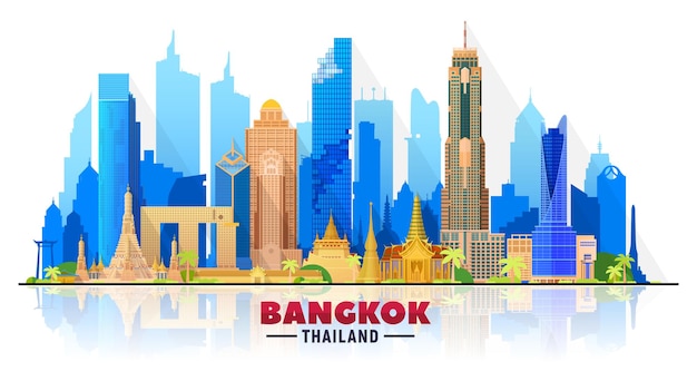 Free vector bangkok  thailand  skyline with panorama in white background vector illustration business travel and tourism concept with modern buildings