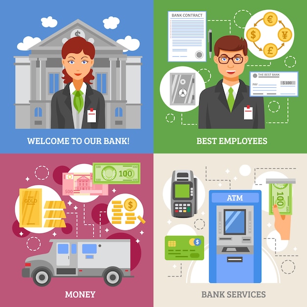 Free Vector bank services 2x2 design concept