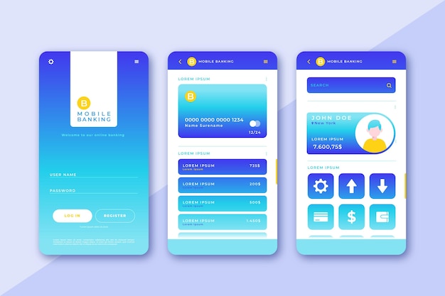Free vector banking app interface pack