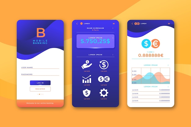 Free Vector banking app interface pack