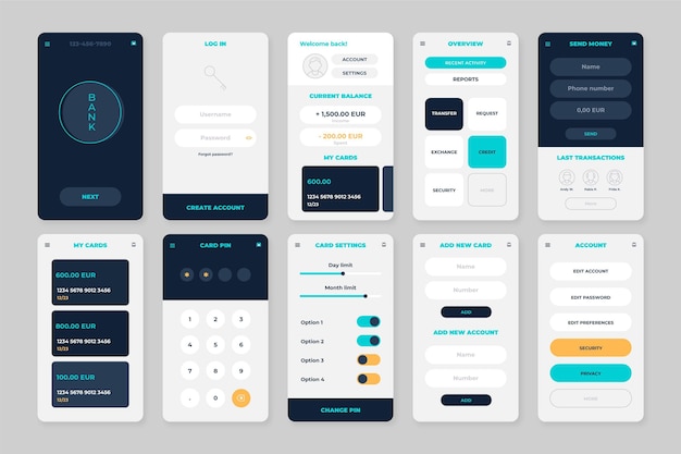 Free Vector banking app interface screens