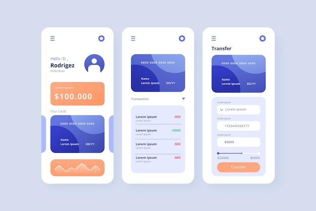 Banking app interface screens