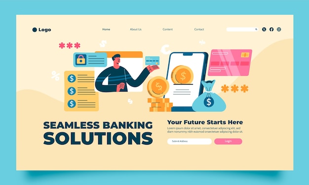 Free Vector banking business landing page template