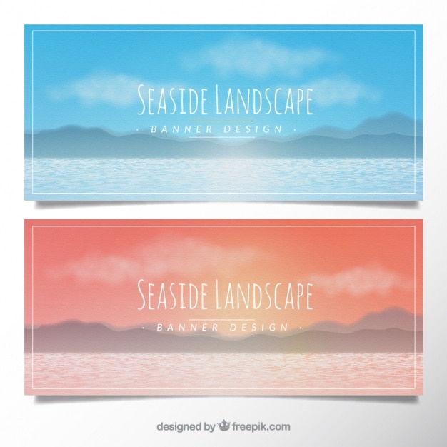 Free Vector banners with a seaside landscape