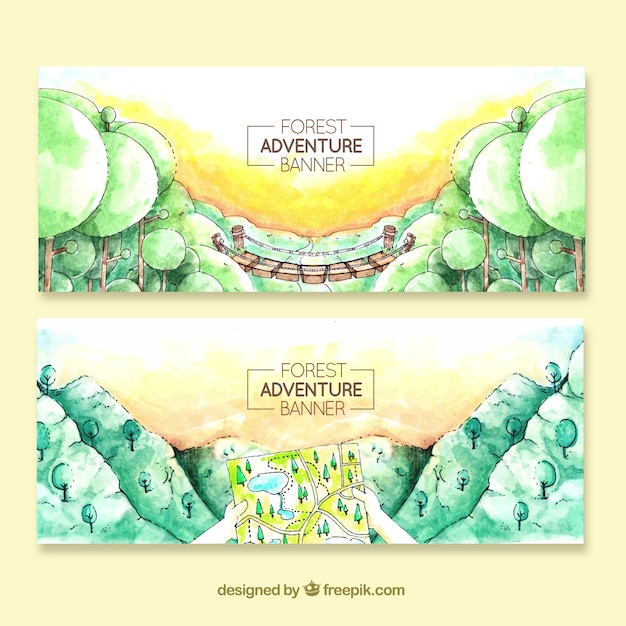 Free Vector banners with watercolor landscapes