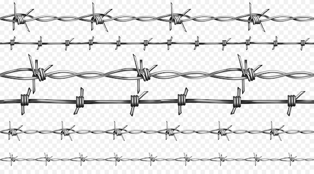 Barbed or barb wire illustration of seamless realistic 3D metallic fence wires with sharp edge