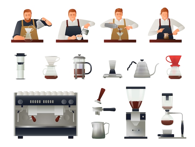 Free Vector barista and coffee set