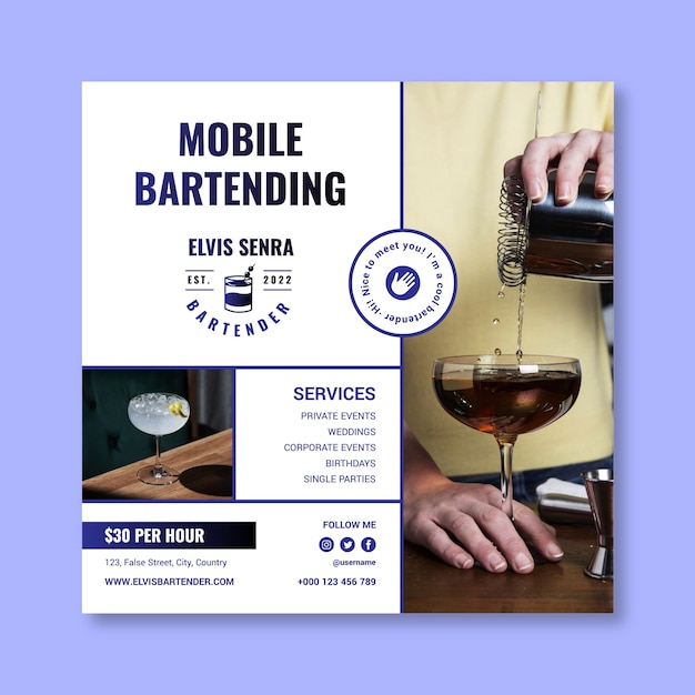 Bartending services flyer template design