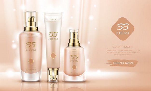 Free Vector bb cream beauty cosmetics bottles for skin foundation. 