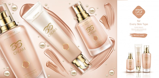 Bb cream beauty cosmetics and smears for skin foundation. 