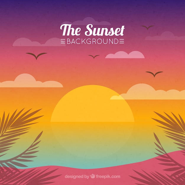 Free Vector beach background at sunset with palm trees