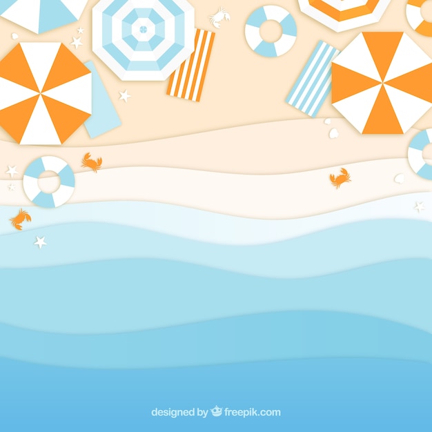 Free Vector beach from the top with paper style