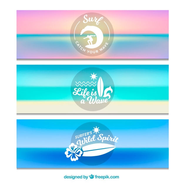 Free Vector beach surf banners set