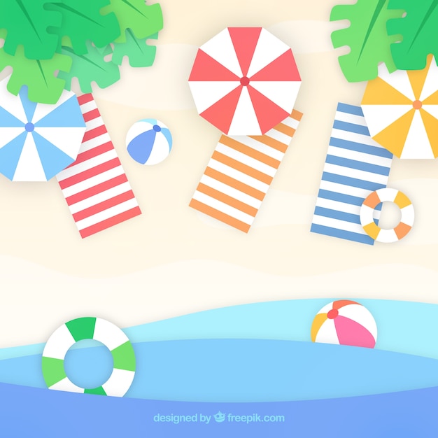 Free Vector beach with top view in paper style