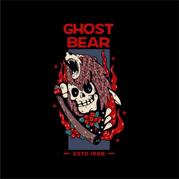 Free Vector bear and skull illustration for tshirt