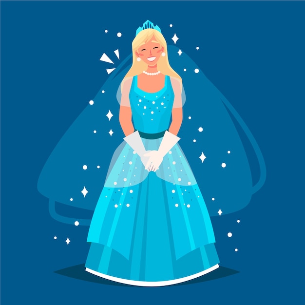 Free Vector beautiful cinderella with blue dress