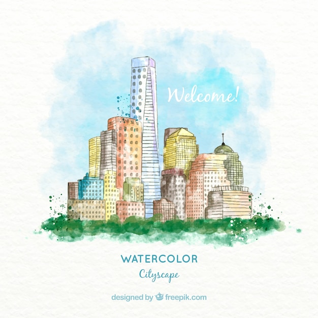 Free vector beautiful city illustration in watercolor effect